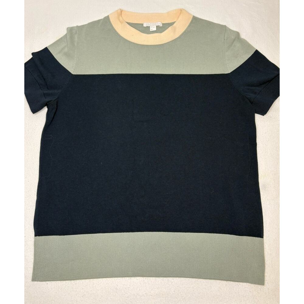 Exc Cond COS Size Small Sage Green Colorblock Tight Knit Short Sleeve Top